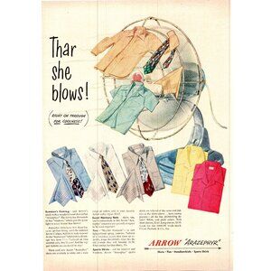 1950 Arrow Shirtmakers Arazephyr Mens Shirt Vintage Print Ad 50s Fashion Art